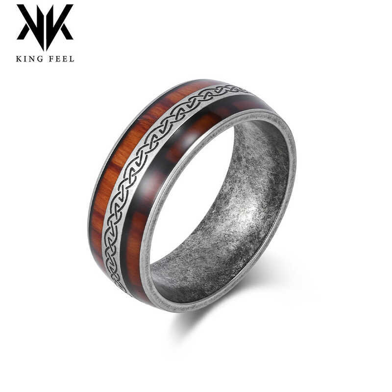 Retro Bắc Âu Celtic Nút Kẻ Sọc Hạt Gỗ Da Thép Titan Nhẫn Ireland Cưới Vĩnh Cửu Đính Hôn Tay Trang Sứ