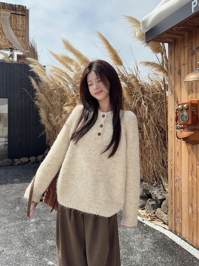Áo len chui đầu dài tay, áo len nửa hở mùa, áo dày dặn phong cách Hàn Quốc | BigBuy360 - bigbuy360.vn