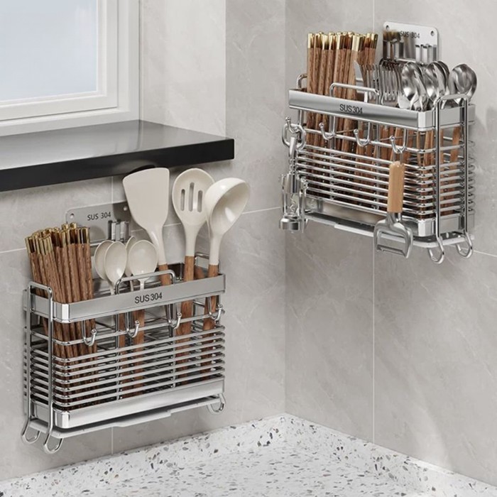 Hộp Đựng Đũa Thìa Inox 304 Treo Tường - Chống Rỉ, Thoáng Khí, Dễ Lau - Hàng Chính Hãng