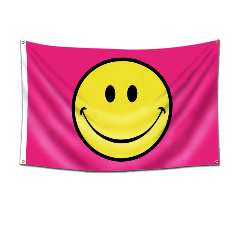 PINK Happy Smiley Face fg PINK Smiley Face Flag 90 * 150CM Cờ