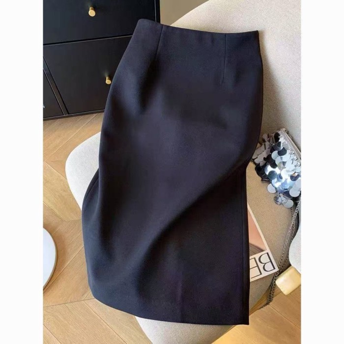 Phong cách Pháp nhẹ nhàng và tinh tế váy xám trí tuệ đi làm váy len thẳng xẻ lưng cao | BigBuy360 - bigbuy360.vn