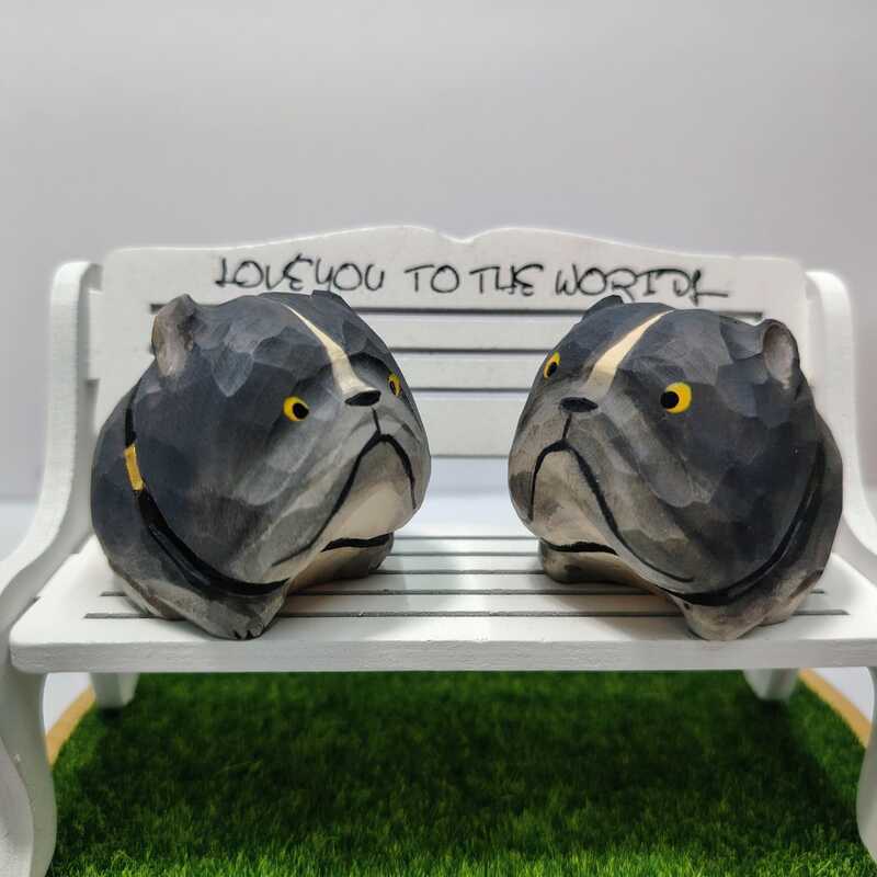 Handmade Gỗ Khắc Chó Con Đồ Trang Trí Bằng Gỗ Khắc Basswood Khắc Nhỏ Bulldog Gỗ Khắc Bulldog Bulldog