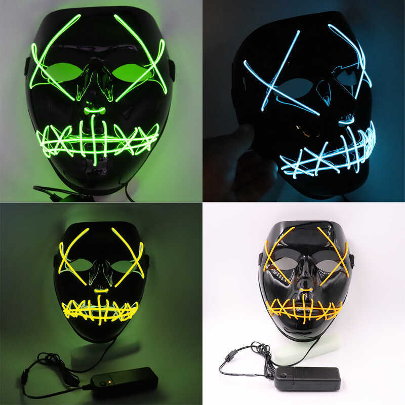 Trang chủ EL Cold Light Prom Party Glowing Mask Halloween Ghost Dance Full Face Hip Hop LED Mask