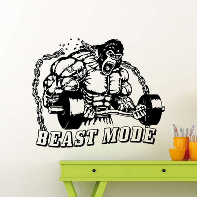 BEAST MODE Gorilla Barbell Họa Tiết Sáng Tạo Khắc Dán Tường Tập Gym Trang Trí Miếng Dán