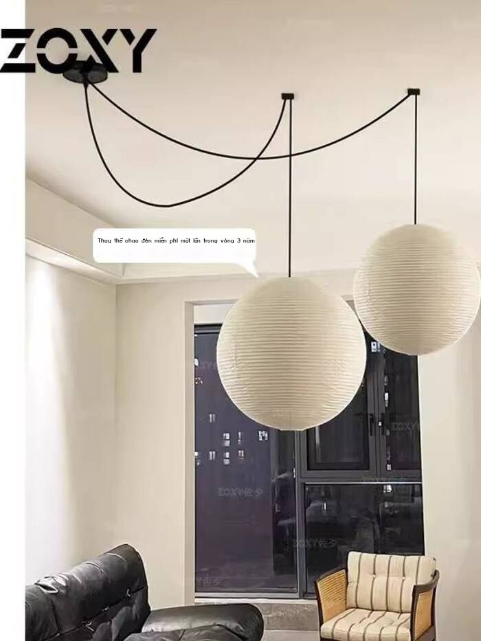 Đèn treo nghệ thuật giấy Noguchi Nhật Bản Zoxy Designer INS Atmosphere, đèn phòng khách vintage hìn