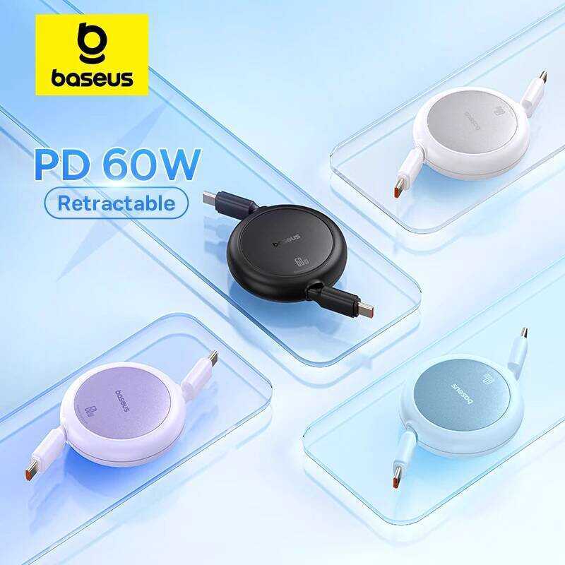 Baesus Cáp sạc USB 60W có thể thu vào Cáp sạc xe hơi Sạc nhanh Thích hợp cho cáp dữ liệu có thể thu 