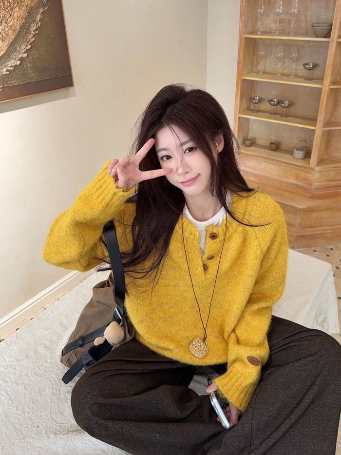 Áo len chui đầu dài tay, áo len nửa hở mùa, áo dày dặn phong cách Hàn Quốc | BigBuy360 - bigbuy360.vn