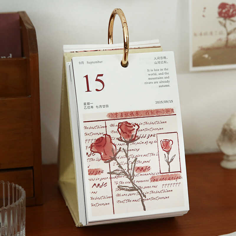 Mái nhà Hualien 2025 2024 Hoa hồng Đồ trang trí Lịch để bàn Lịch Lễ văn học