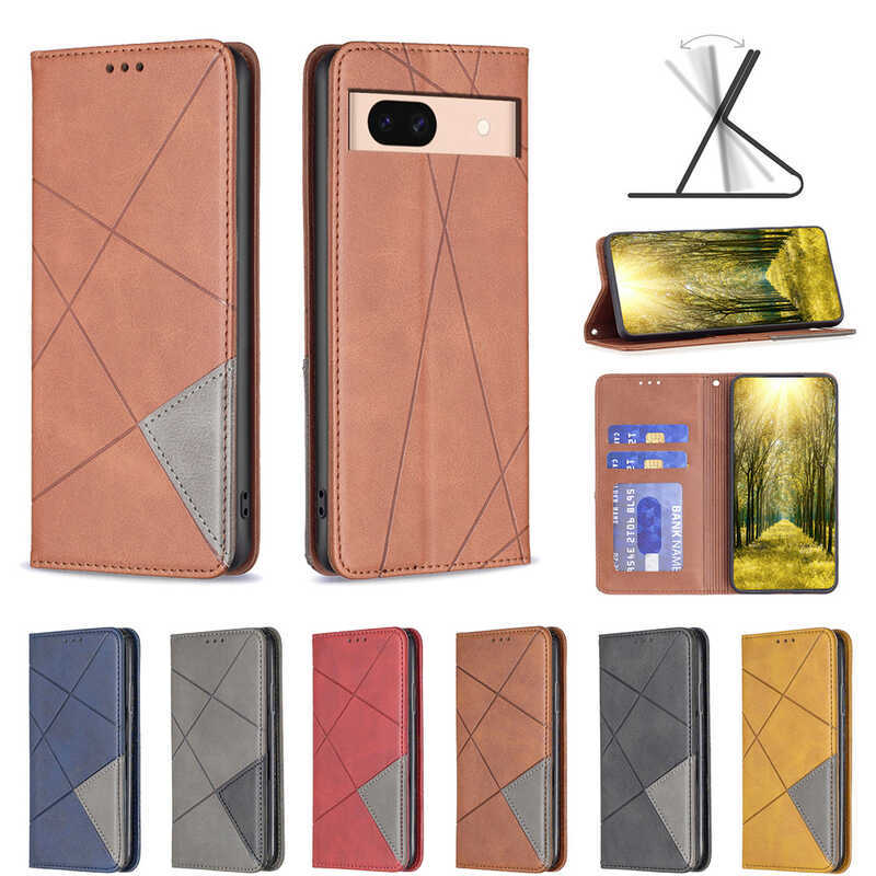 Thích hợp cho Google PIXEL 8A Prism Dark Magnetic Phone Leather Case 7 PRO Vỏ bảo vệ hình học