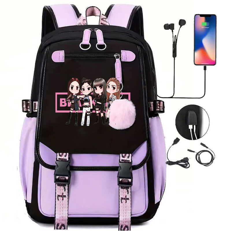 Kim Ji-soo Kim Jenny Park Chae Young School Bag Youth Bag Ba lô Túi đựng máy tính usb dung tích lớn 