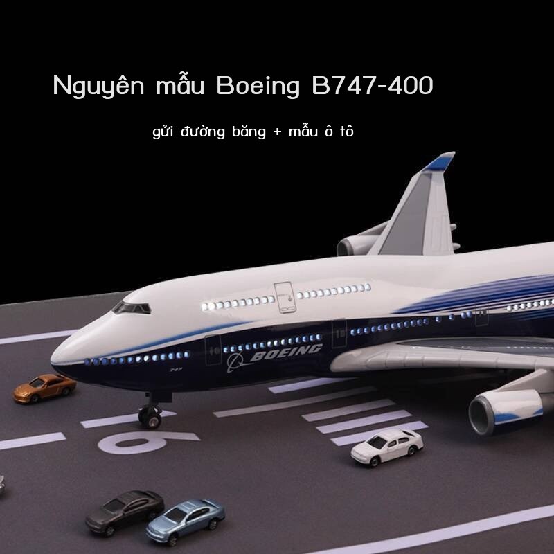Mô Boeing 747-400 nguyên mẫu 47cm với đèn và bánh xe, mô hình máy bay chở khách của hãng hàng không