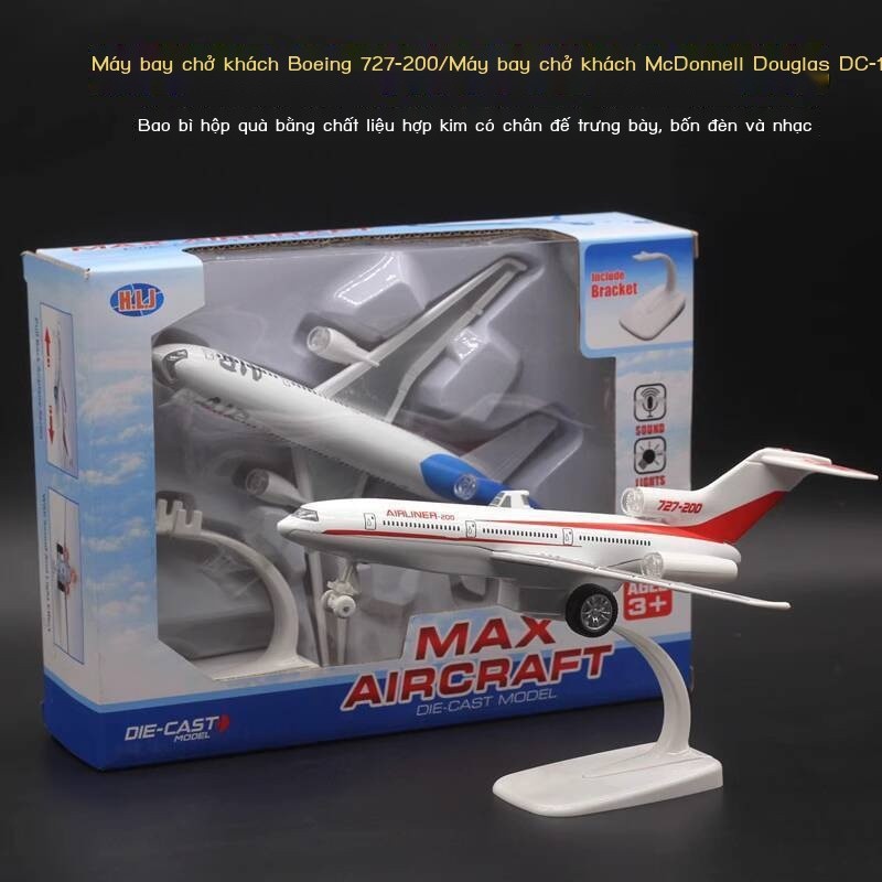 Mô hình hợp kim 22cm Boeing 727 McDonnell Douglas DC-10, đồ chơi máy bay cho trẻ em với đèn và nhạc
