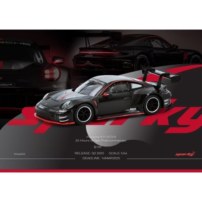Tiny Micro Shadow Sparky 1: 64 Porsche Porsche 911 GT3 R Mẫu xe hợp kim màu đỏ đen