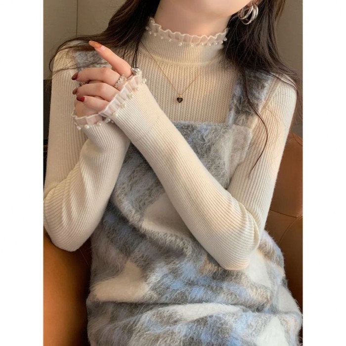 Áo len Xiaoxiang ren đáy áo sơ mi dành cho nữ với áo len cao cổ dệt kim vừa vặn hàng đầu mùa xuân | BigBuy360 - bigbuy360.vn