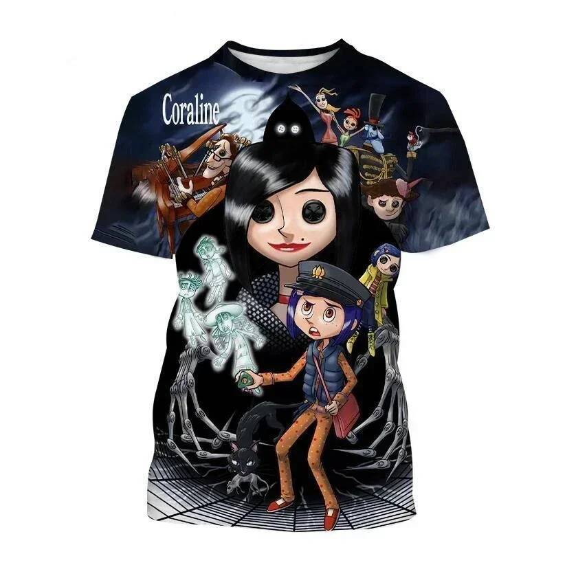 Coraline & The Secret Door Áo thun 3d kinh dị Phim hoạt hình kinh dị Unisex Cá tính Coraline In tay 