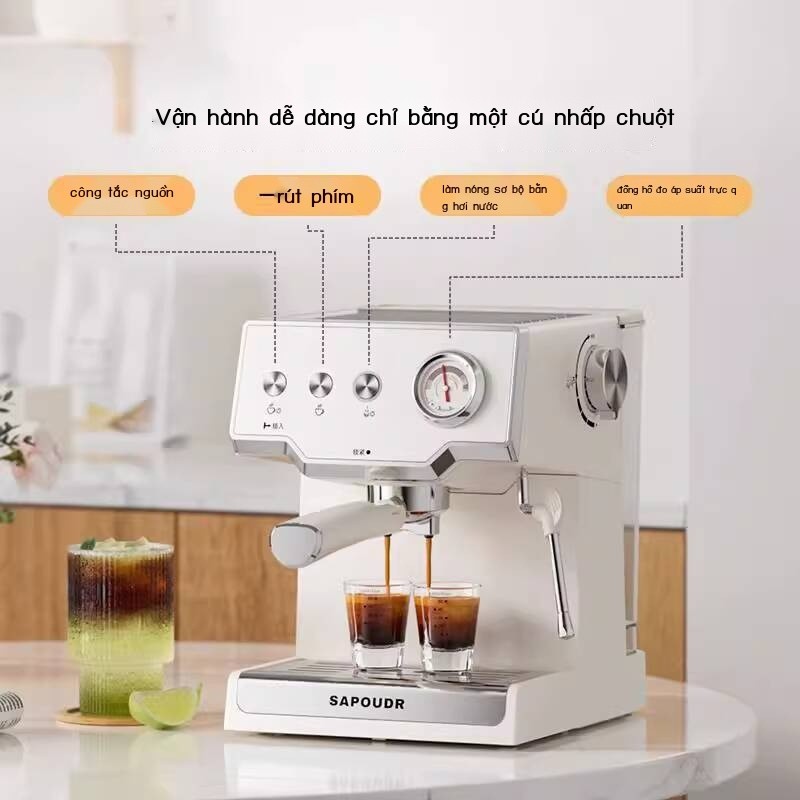 Máy đánh sữa hơi nước nhỏ SAPOUDR EC25 bán tự động sử dụng tại nhà tích hợp máy pha cà phê espresso