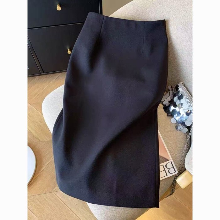 Phong cách Pháp nhẹ nhàng và tinh tế váy xám trí tuệ đi làm váy len thẳng xẻ lưng cao | BigBuy360 - bigbuy360.vn