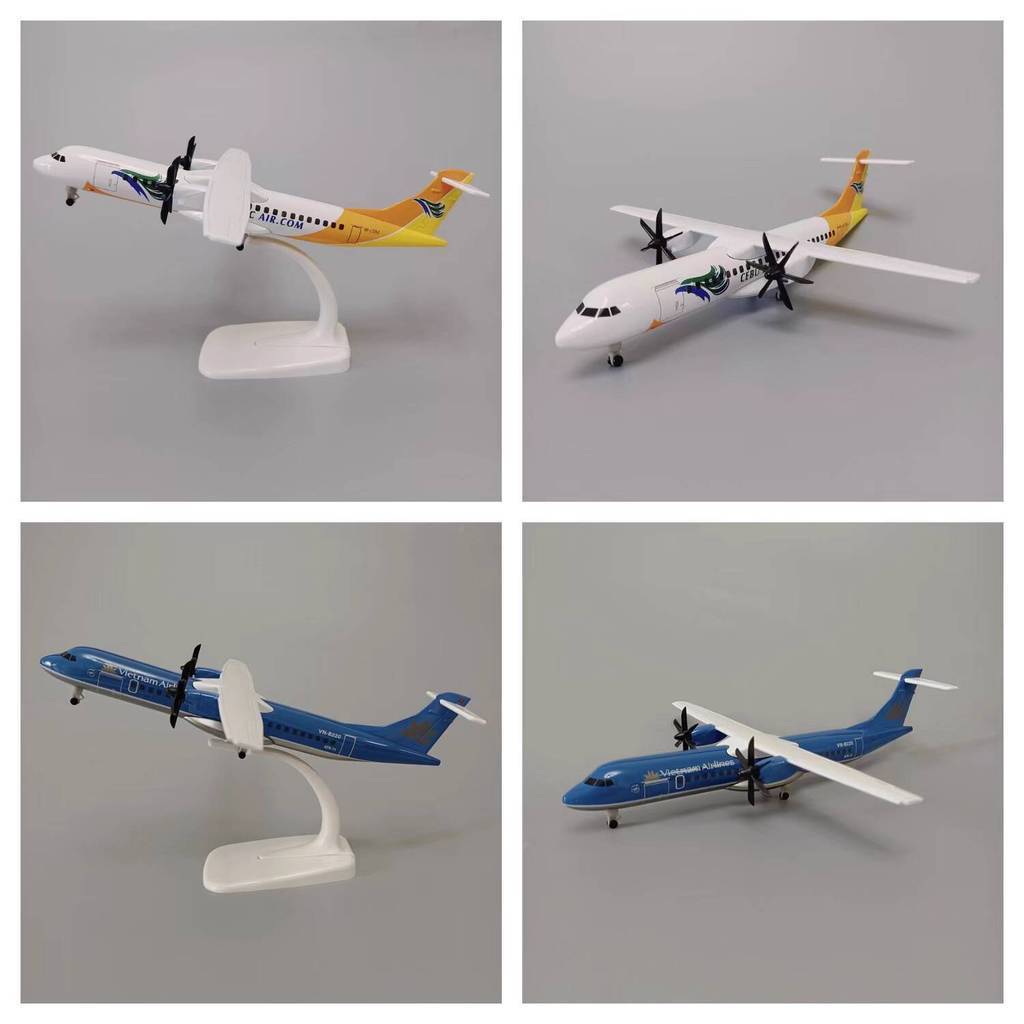 Mô máy bay hợp ATR 20cm của Vietnam Airlines/Philippine, mô hình kim loại với bánh xe/cánh quạt