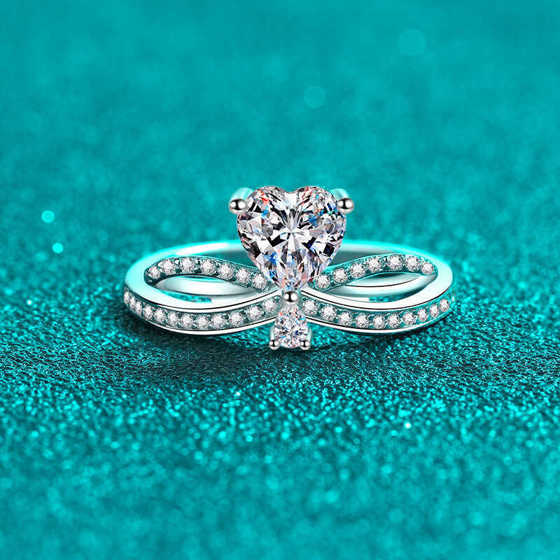 Nhẫn đập trái tim bạc 925 Nữ Moissanite Nhẫn mạ pt950 Vàng Meson