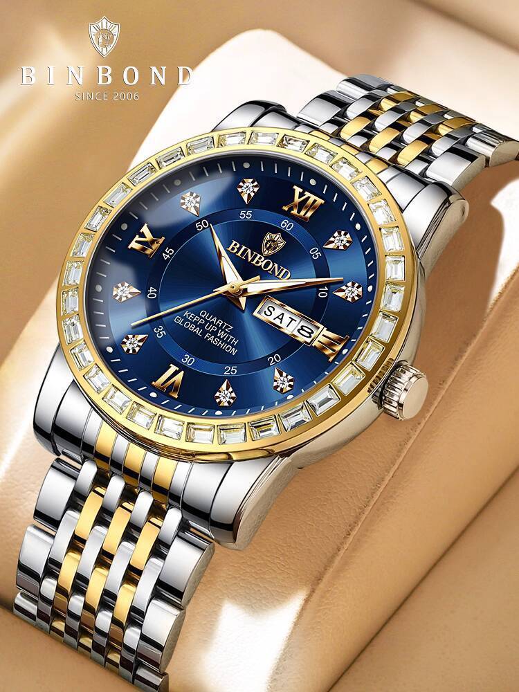 (Mới về) Đồng BINBOND chống nước phát sáng thời trang kinh doanh đồng hồ quartz nam