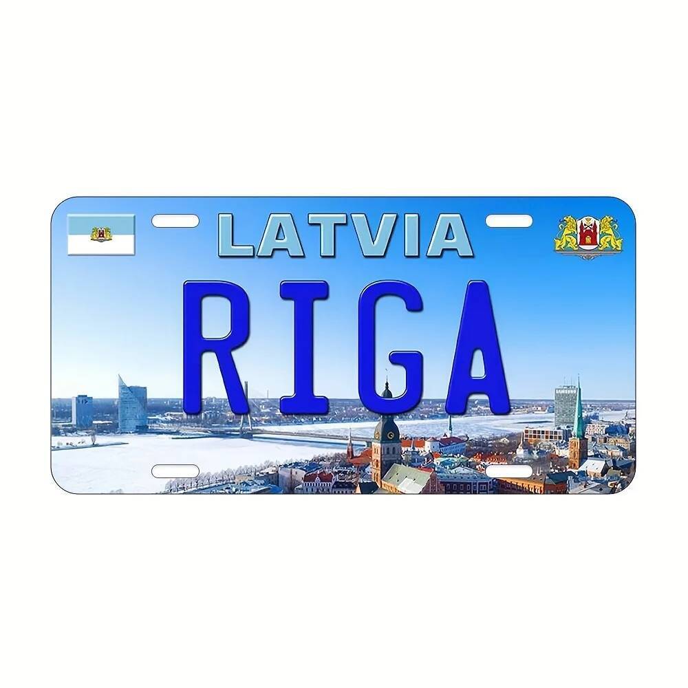 [Home Accent] Biển số kim loại cổ điển của Latvia Riga - Trang trí tường nhôm cổ điển với thiết kế c