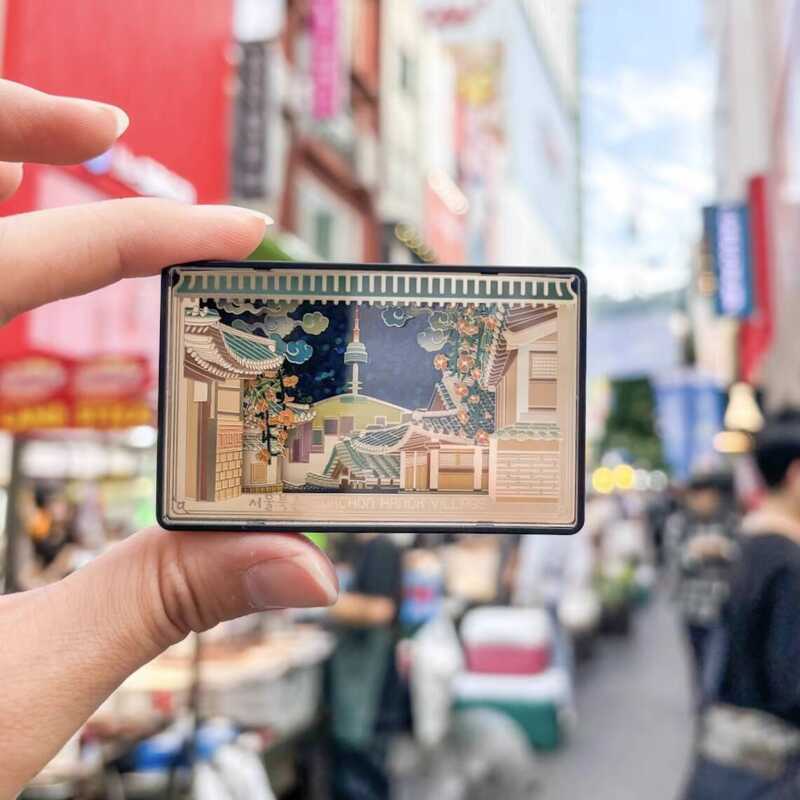 Hàng sẵn có Hàn Quốc Nhãn dán tủ lạnh Seoul 3D Ba chiều tinh tế Kitamura Phong cảnh trên nóc nhà Hàn