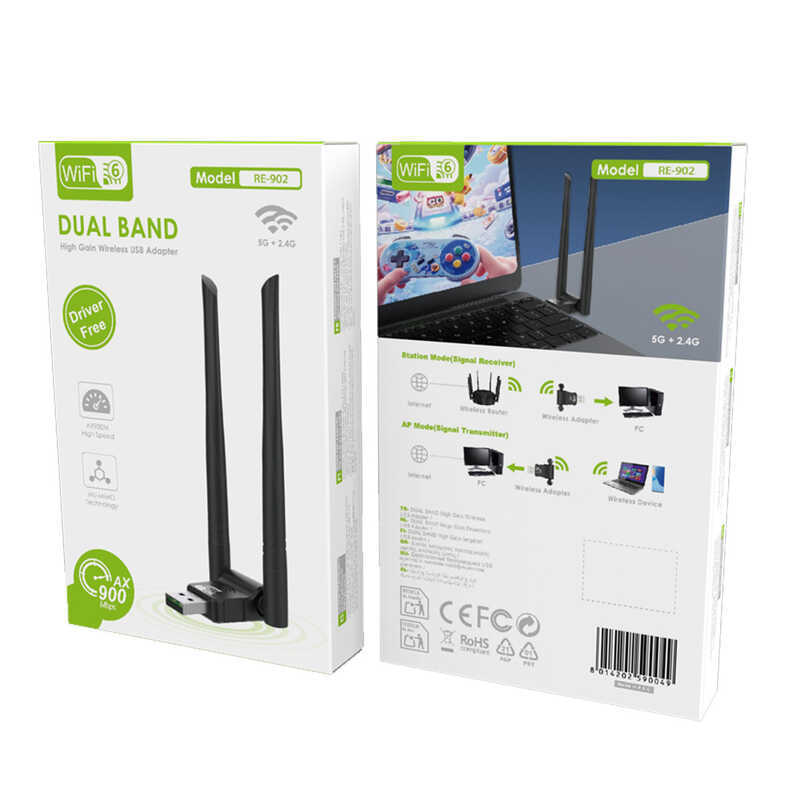 Ổ đĩa WiFi6 AX900 Bluetooth WiFi Thẻ mạng không dây hai trong một BT5.4 Bộ thu WiFi Bluetooth