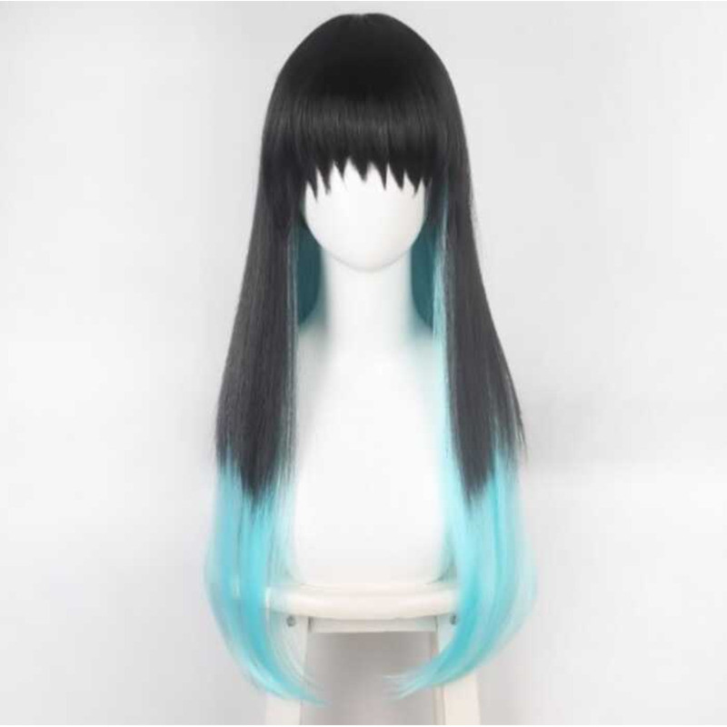 Wig đen chuyển đổi đôi thẳng cho cosplay Demon Slayer Tokito Muichiro đẹp