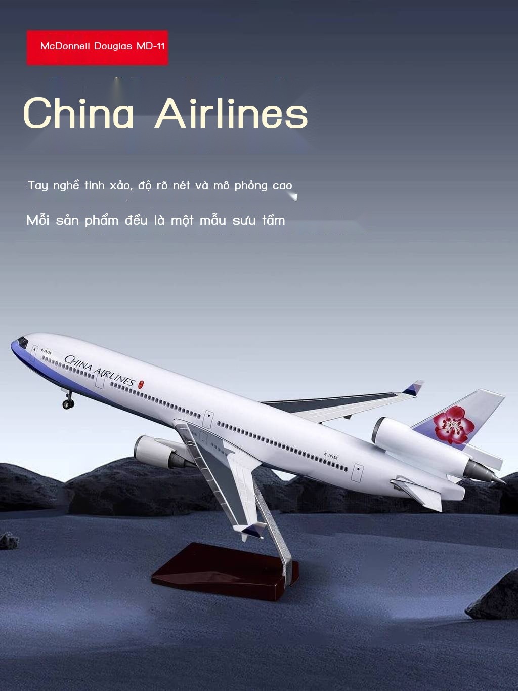 Mô hình MD11 American Airlines KLM Thai Airways mô phỏng máy bay chở khách bằng hợp kim có bánh xe