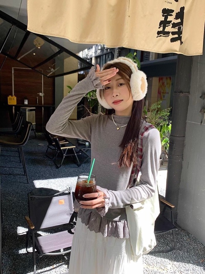 Tinh khiết mong muốn ren bên trong đáy áo sơ mi nữ Đức nhung mỏng dài tay nửa cao cổ hàng đầu hợp t | BigBuy360 - bigbuy360.vn