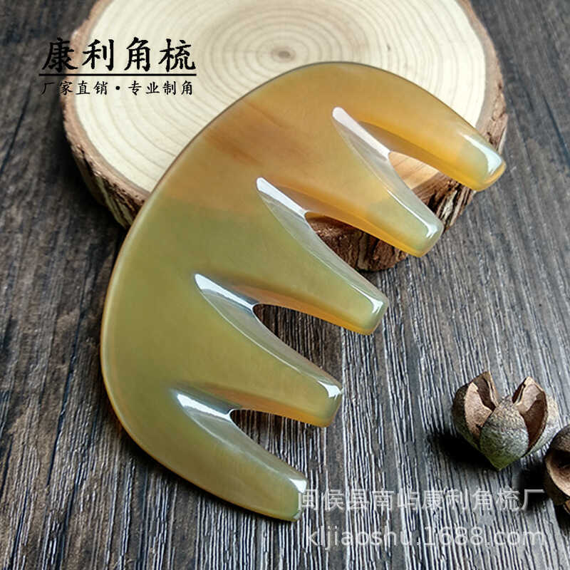 Sừng Trâu Vàng Tự Nhiên Massage Năm Gót Lược Kinh Tuyến Fuzhou Dày Rộng Thô-Tooth