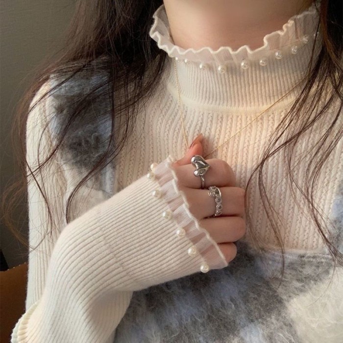 Áo len Xiaoxiang ren đáy áo sơ mi dành cho nữ với áo len cao cổ dệt kim vừa vặn hàng đầu mùa xuân | BigBuy360 - bigbuy360.vn