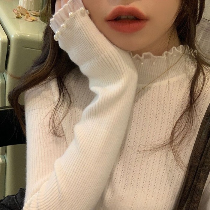 Xiaoxiang Ngọc Trai Ren Nửa Áo Len Cao Cổ Nữ Đáy Dệt Kim Slim Fit Dài Tay Nữ | BigBuy360 - bigbuy360.vn