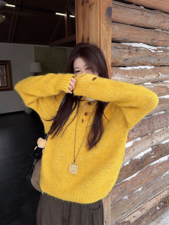 Áo len chui đầu dài tay, áo len nửa hở mùa, áo dày dặn phong cách Hàn Quốc | BigBuy360 - bigbuy360.vn