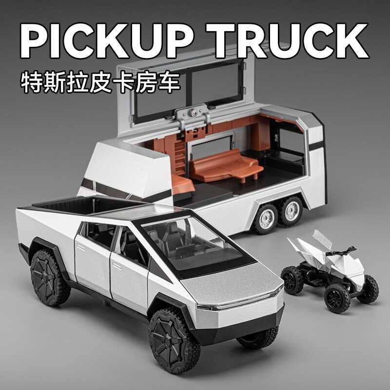 Xe 1: 32 Tesla Pickup Truck RV với mô phỏng xe máy Mô hình bán tải hợp kim lô hàng