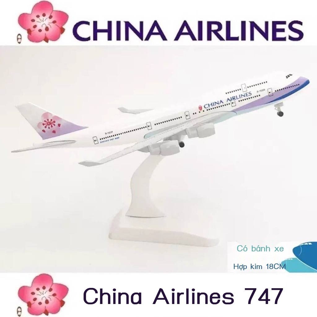 Mô hình máy bay Boeing B747-400 của hãng hàng không China Airlines, quà tặng trang trí bằng hợp kim