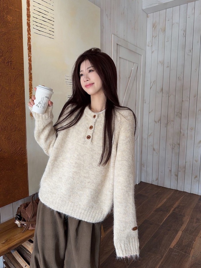 Áo len chui đầu dài tay, áo len nửa hở mùa, áo dày dặn phong cách Hàn Quốc | BigBuy360 - bigbuy360.vn