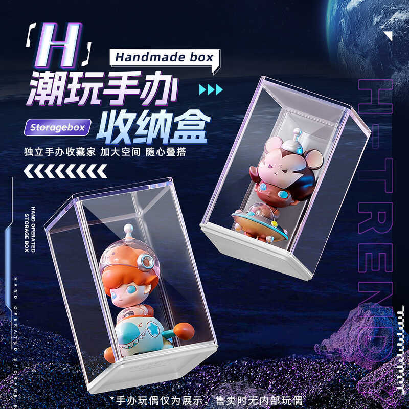 Hình Tủ trưng bày Hộp bí ẩn Hộp lưu trữ Pop Mart Lego Đế trưng bày trong suốt Hộp trưng bày búp bê A