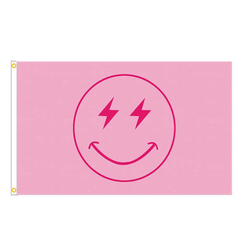 Lightning Eye HỒNG Happy Smiley Face fg PINK Smiley Face Flag 90 * 150CM Cờ