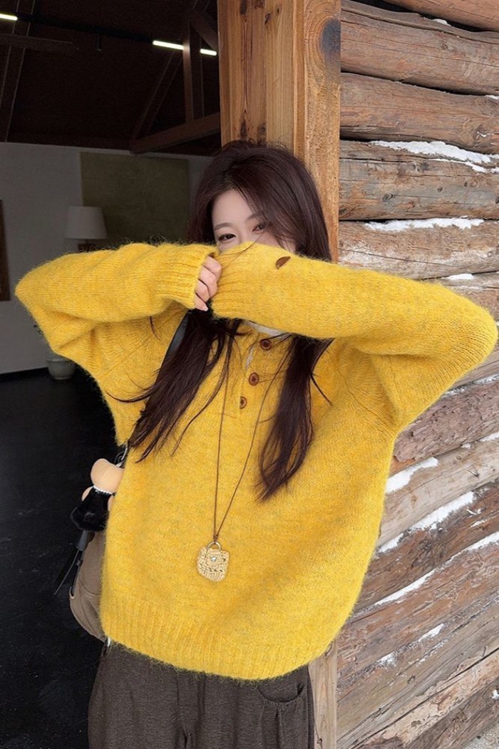 Áo len chui đầu dài tay, áo len nửa hở mùa, áo dày dặn phong cách Hàn Quốc | BigBuy360 - bigbuy360.vn