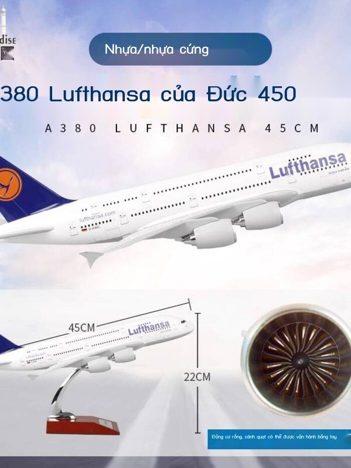Mô Airbus A380 Lufthansa Đức tỷ lệ 45cm, hàng không A380, mô hình máy bay 20cm