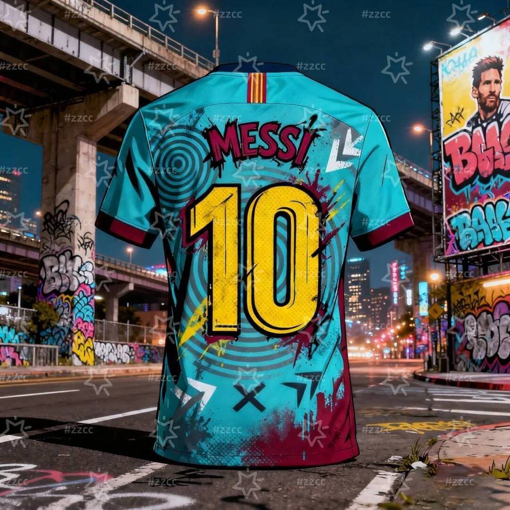 Ao Bóng Đá Messi Số 10 with Graffiti Đồ Họa, Kiểu Dáng Thời Trang Đường Phố cho Người Lớn và Trẻ Em,