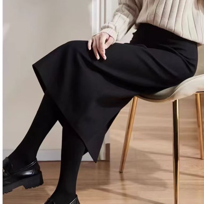 Phong cách Pháp nhẹ nhàng và tinh tế váy xám trí tuệ đi làm váy len thẳng xẻ lưng cao | BigBuy360 - bigbuy360.vn