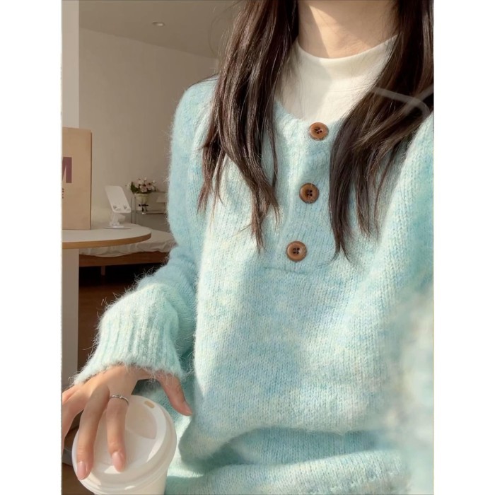 Áo len chui đầu dài tay, áo len nửa hở mùa, áo dày dặn phong cách Hàn Quốc | BigBuy360 - bigbuy360.vn