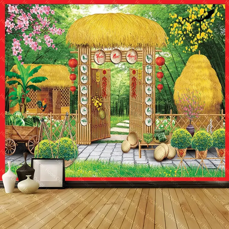 New Year Wall Hanging Canvas Painting for Home Decoration 1m5 x 2m, Traditional New Year Fabric Tape
