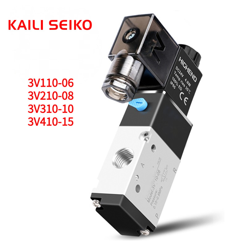 3V110-06 3 Cổng 2 Vị Trí Van Khí Nén Điện Từ DC24V AC220V 3V210-08 3V310-10 3V410-15