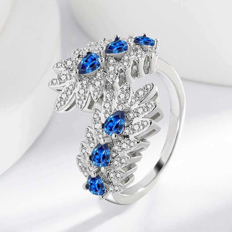 Nhẫn nữ thời trang kẻ sọc xanh zircon sáng tạo, độc đáo