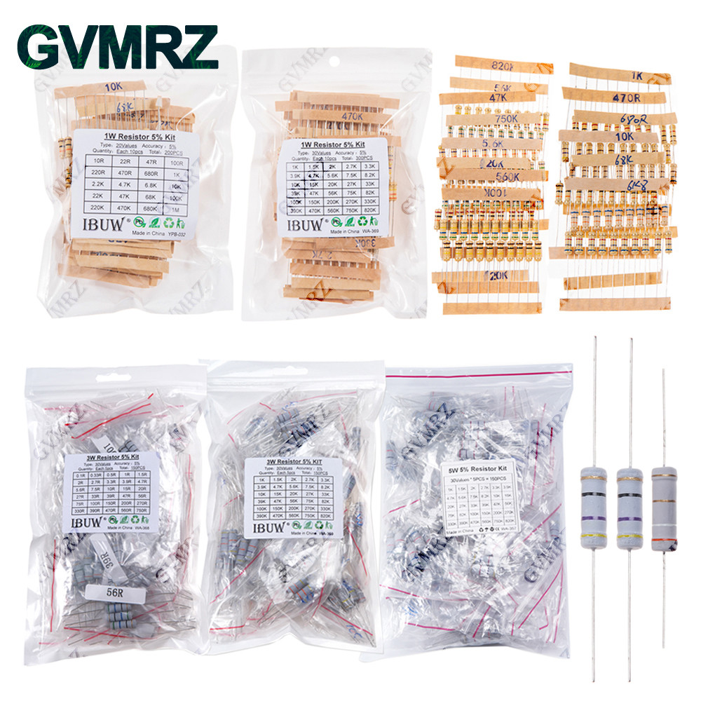 1 / 2W 1W 2W 3W Điện trở 5% Bộ phân loại phim kim loại Bộ 30Kinds Mỗi 5 / 10 CÁI 1R ~ 750R 1K ~ 820K