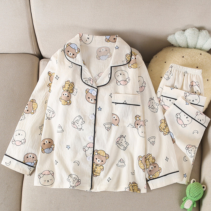 Bulk Discount Pajamas Bear Teen's Long Sleeve Lapel Sleepwear Cozy Poly-cotton Boy's or Girl's Pyjam