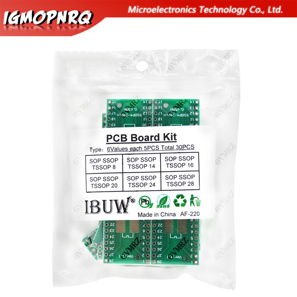 30 Chiếc 6Values SOP SSOP TSSOP PCB Adapter Board Kit Cho SOP8 / 14 / 16 / 20 / 24 / 28 IC Nguyên Mẫ